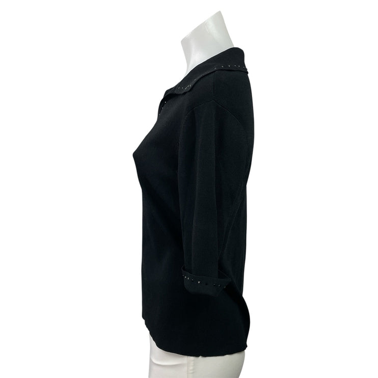 Ruby Cho Womens Black Rhinestone Knit Collared Half Sleeve Polo Shirt Top Size L