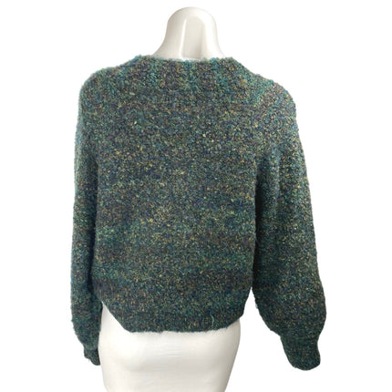 Molly Bracken Green Striped Fuzzy Fleece Button Down Cardigan Sweater Top Sz XS