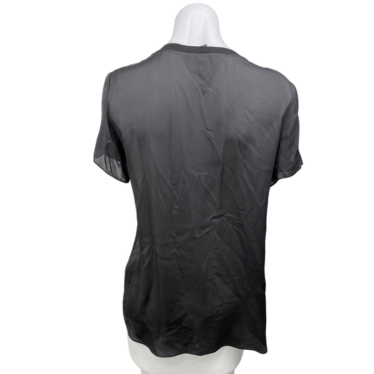 Theyskens' Theory Black 100% Silk Crew Neck Short Sleeve Shirt Blouse Top Size S