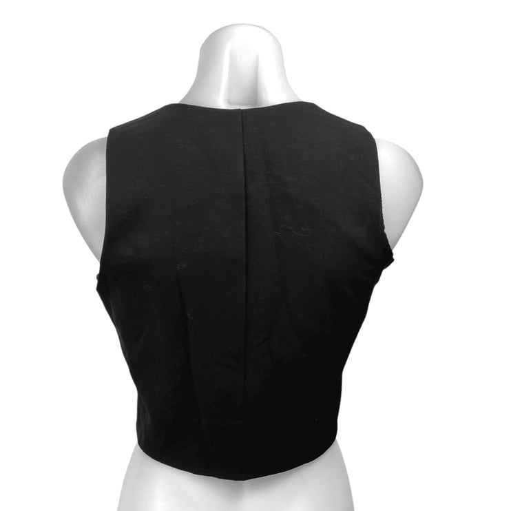 NEW Olivaceous Women's Black Sleeveless V-neck Button Crop Blazer Vest Top Sz M