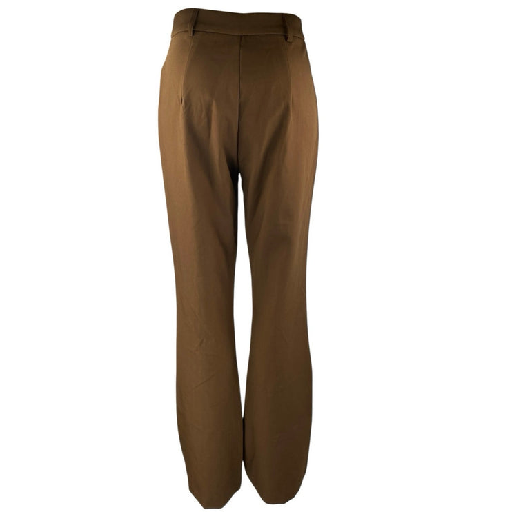 boa. Women's Brown Pintucked High Waisted Bootcut Flared Trousers Pants Size S