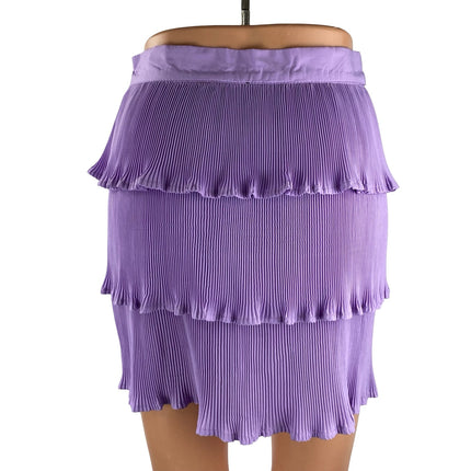 PRETTYLITTLETHING Lilac Plisse Tiered Pleated Ruffle Mini Flared A-Line Skirt 2