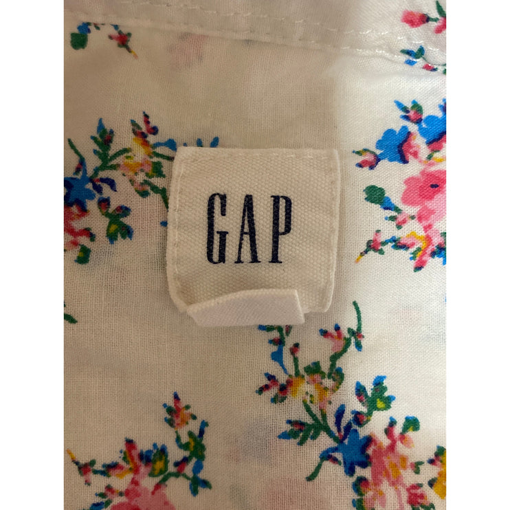 Gap Women's White Floral Print Cotton Long Sleeve Button Down Shirt Top Size XS