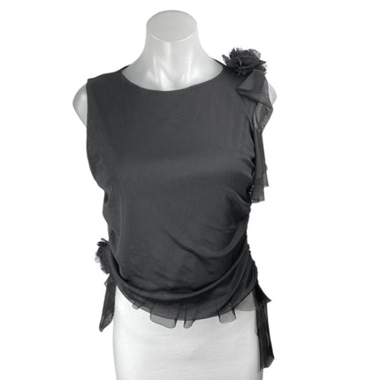 Boohoo Black Sleeveless Mesh Floral 3D Slim Fit Crop Tank Blouse Top Size 10
