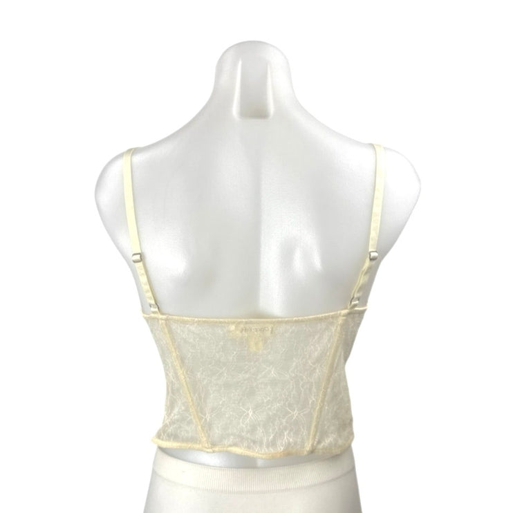 Open Edit Cream Lace Semi Sheer Sleeveless Bustier Corset Cami Tank Top Size S