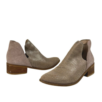 Kaanas Tijuana Gold Taupe Cutout Snake Print Leather Slip On Ankle Boots US 7.5
