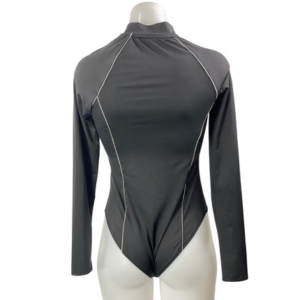 Love J Women's Black Long Sleeve Half Zip Mock Neck Rash Guard Swimwear Size M