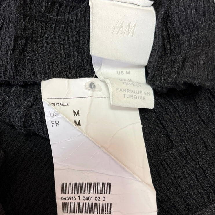 H&M NWT Black 3/4 Puff Sleeve Square Neck Smocked Crop Blouse Top Size M