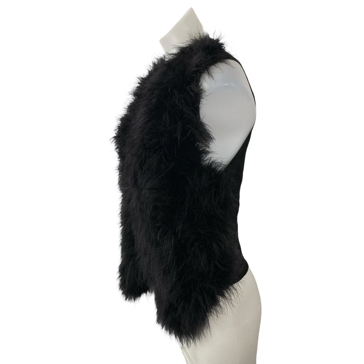 Mango Suit Women's Black Ostritch Marabou Feather Cardigan Vest Gilet Bolero M
