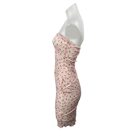 Princess Polly Pink Floral Sleeveless Strapless Bandeau Mini Bodycon Dress Sz 4