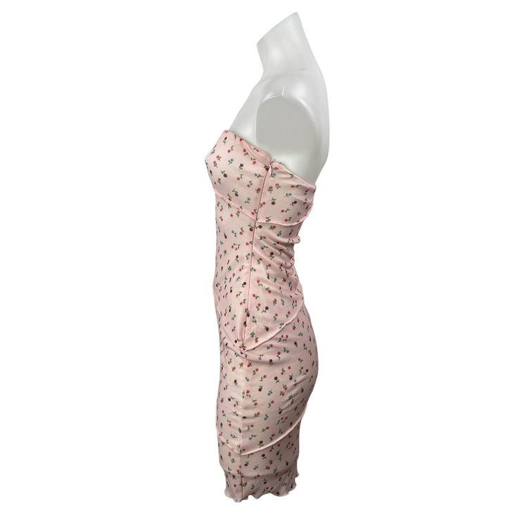Princess Polly Pink Floral Sleeveless Strapless Bandeau Mini Bodycon Dress Sz 4