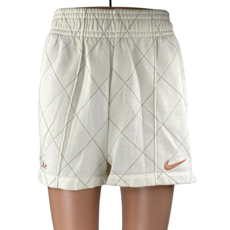 Nike Women's White Quilted Fleece Pull On High Waisted Mini Sweat Shorts Size S