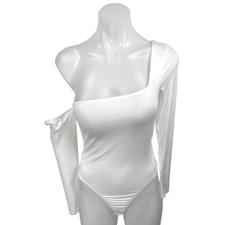Superdown Womens White Off Shoulder Long Sleeve Thong Bodysuit Blouse Top Size S