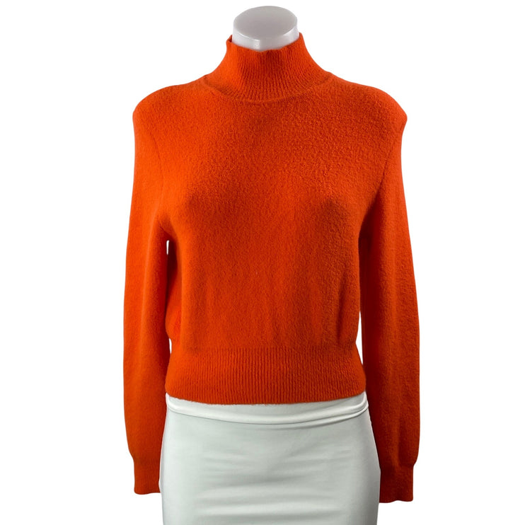Zara Womens Orange Long Sleeves Ribbed Knit Mock Neck Pullover Sweater Top Sz S