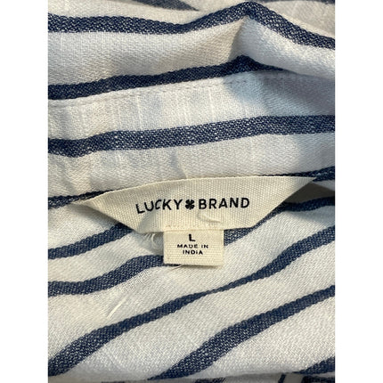 Lucky Brand Womens White Black Striped Long Sleeve Button Down Tunic Shirt Top L