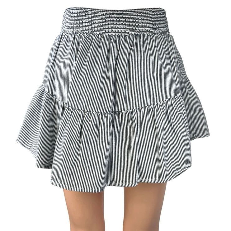 American Eagle Blue Striped Ruffle Elastic Waist Pull On Mini Skort Skirt Size S