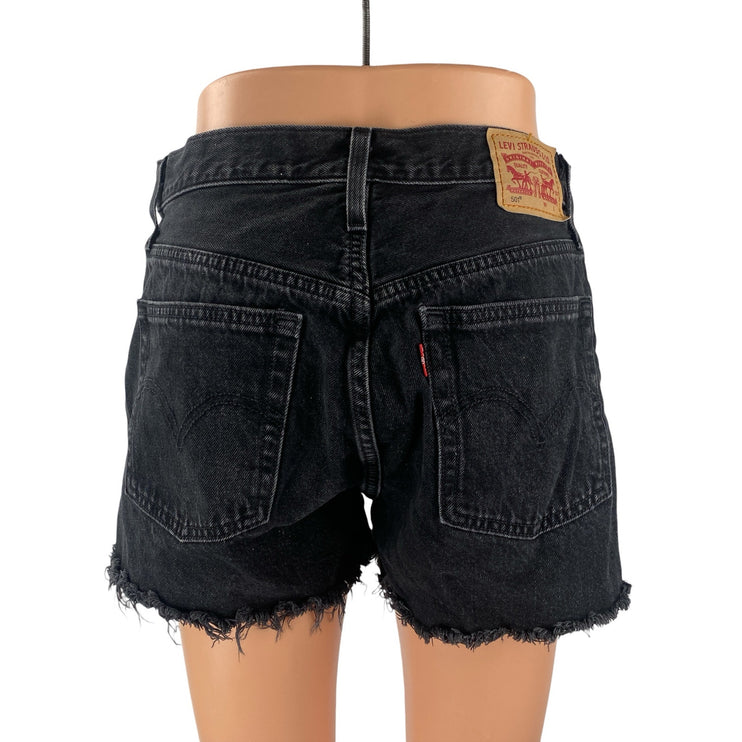 Levi's 501 Women's Black High Waisted Cutoff Frayed Denim Jean Shorts Size 28