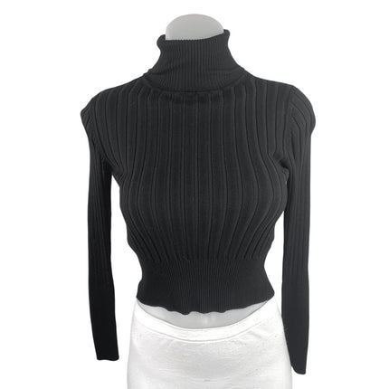 Zara Women's Black Rib Knit Long Sleeve Turtleneck Stretch Crop Sweater Top Sz S
