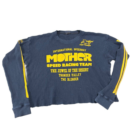 Mother Blue Yellow Waffle Knit Racing Boxy Long Sleeve Crop Tee T Shirt Top XS