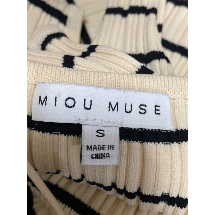 Miou Muse Women's Cream Black Stripe Ribbed Sleeveless Maxi Tank Dress Size S