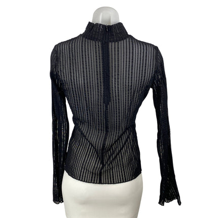 Fanco Women's Black Sheer Mesh Pleated Mock Neck Long Sleeve Blouse Top Size M