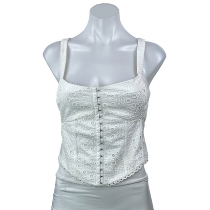 Heartloom White Embroidered Sleeveless Knit Hook Bustier Corset Crop Top Size S