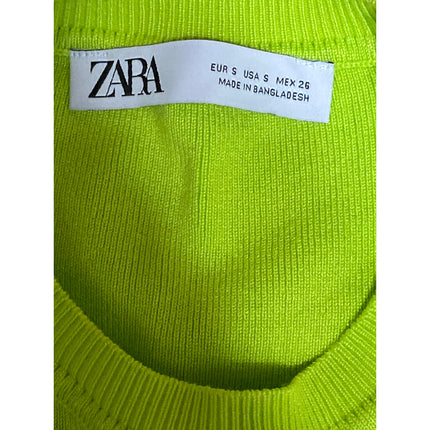 Zara Womens Neon Green Short Sleeve Ribbed Knit Crewneck T Shirt Crop Top Size S