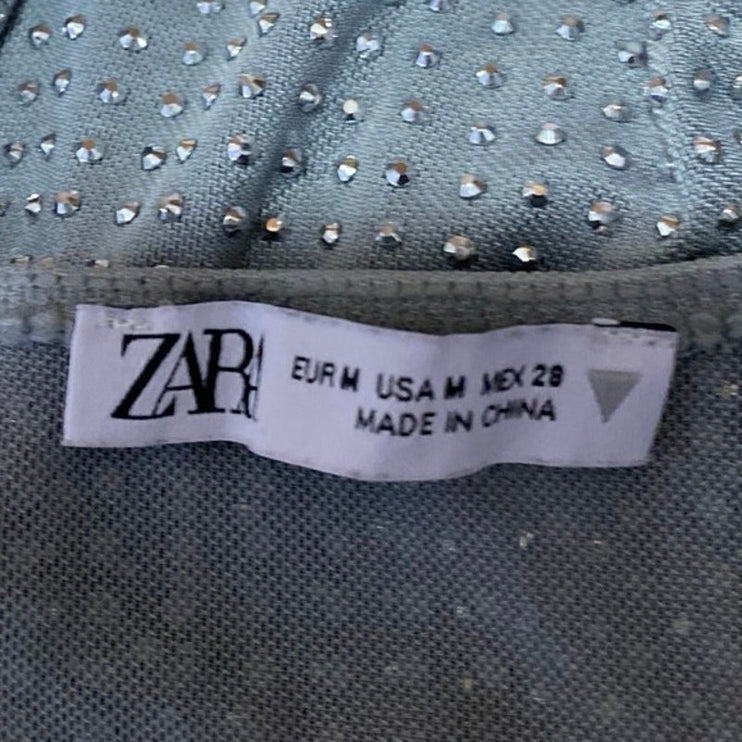 Zara Women's Gray Rhinestone Sleeveless Open Back Tank Bodysuit Top Size S