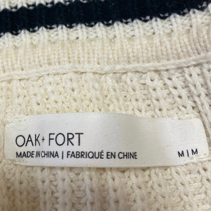 Oak + Fort Cream Rib Chunky Knit V-neck Long Sleeve Crop Cardigan Sweater Top M