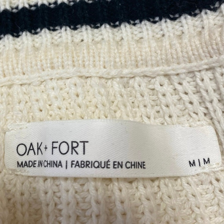 Oak + Fort Cream Rib Chunky Knit V-neck Long Sleeve Crop Cardigan Sweater Top M