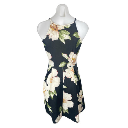 Monteau Black Floral Sleeveless High Neck Cami Fit & Flare Mini Dress Size L