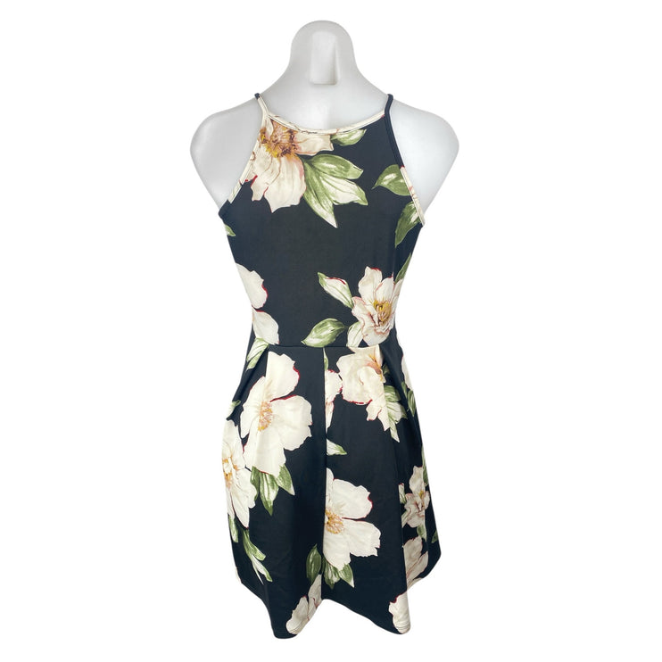Monteau Black Floral Sleeveless High Neck Cami Fit & Flare Mini Dress Size L