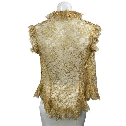 Ralph Lauren Women's Gold Floral Lace Sheer Mesh Ruffle Blazer Blouse Top Size 6