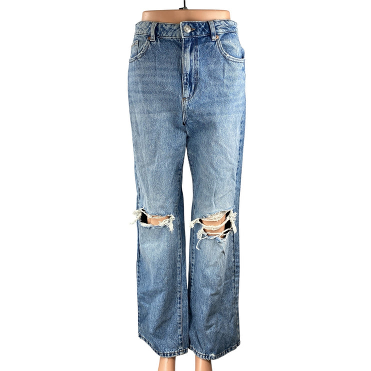 Garage Women's Blue Distressed High Waisted Wide Leg Baggy Denim Jeans Size 7