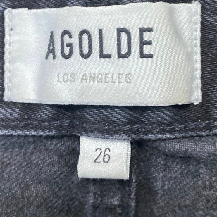 Agolde Lana Vintage Straight Women's Black Distressed High Rise Denim Jeans 26