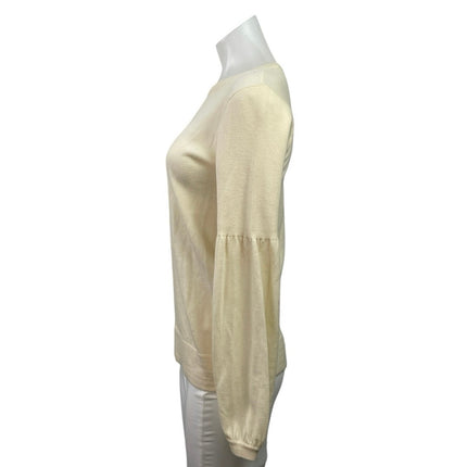Club Monaco Cream 100% Wool Knit Long Balloon Sleeve Crew Neck Sweater Top Sz S