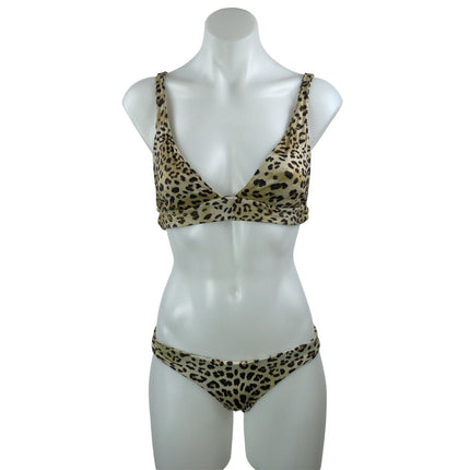 Boys + Arrows Beige Leopard Animal Print Triangle Two Piece Bikini Swimwear L