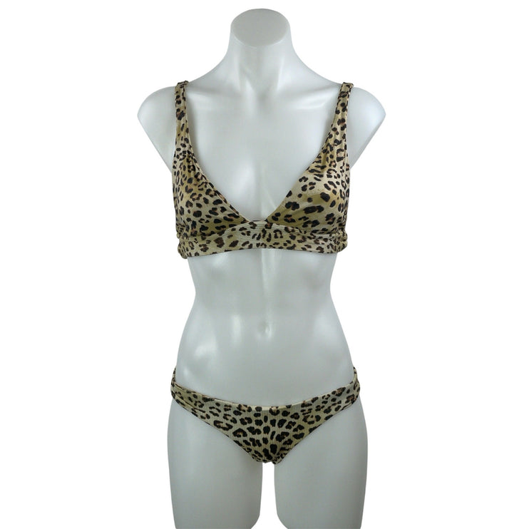 Boys + Arrows Beige Leopard Animal Print Triangle Two Piece Bikini Swimwear L