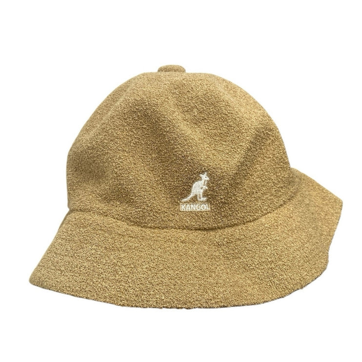 Kangol Bermuda Unisex Oat Beige Faux Suede Logo Round Casual Bucket Cap Hat Sz L