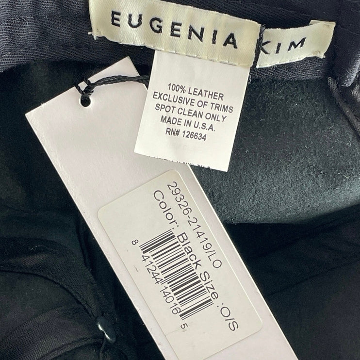 NEW Eugenia Kim 100% Leather Black Patent Glossy Strap Back Baseball Cap Hat OS