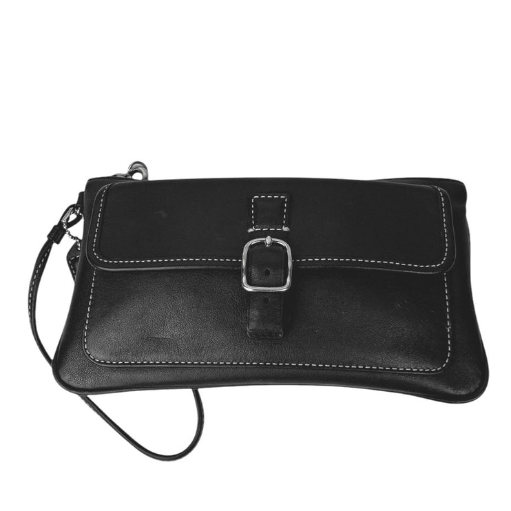 Coach Black Leather Buckle Wrsitlet Clutch Wallet Purse