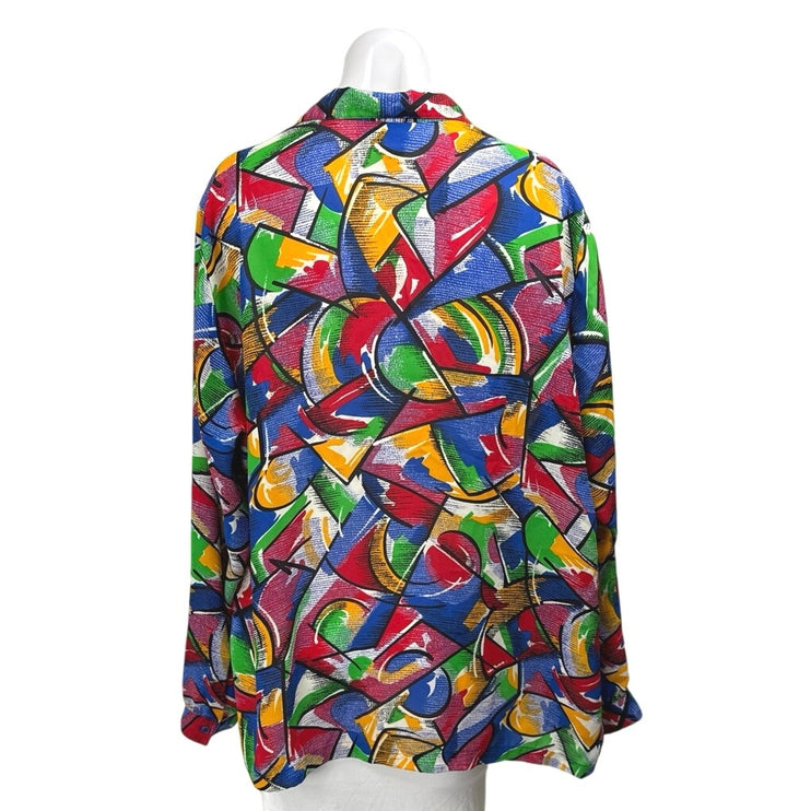 Worthington Women's Multicolor Abstract Long Sleeve Button Down Shirt Top Sz 14