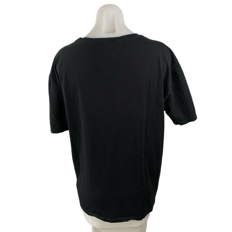 Le31 Simons Womens Black Sequin Bird Embroidered Crewneck T Shirt Tee Top Size L