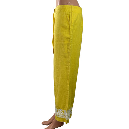 NEW Talbots Women's Yellow Linen Embroidered Wide Leg Trousers Pants Size 6