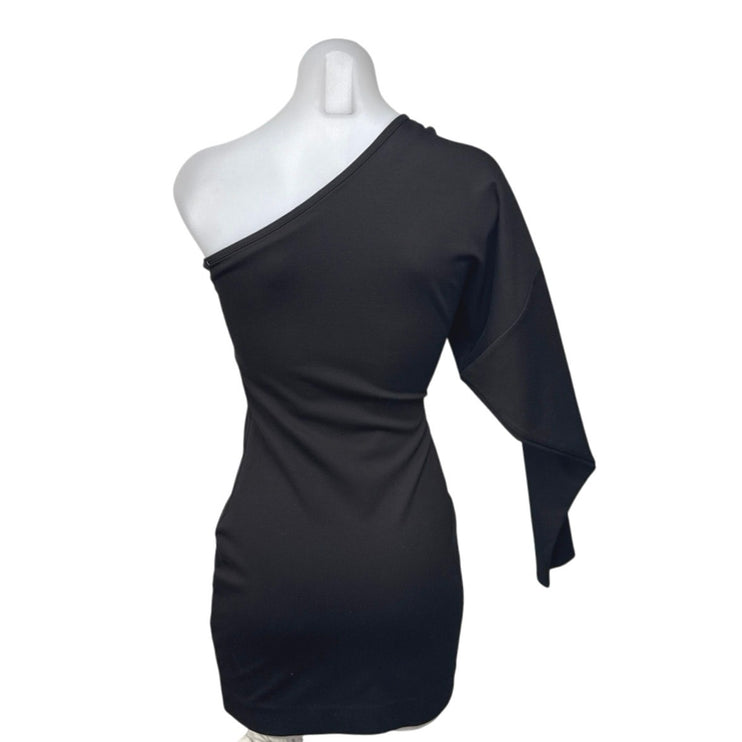 NEW NBD Black One Shoulder Long Balloon Sleeve Party Mini Bodycon Dress Size S