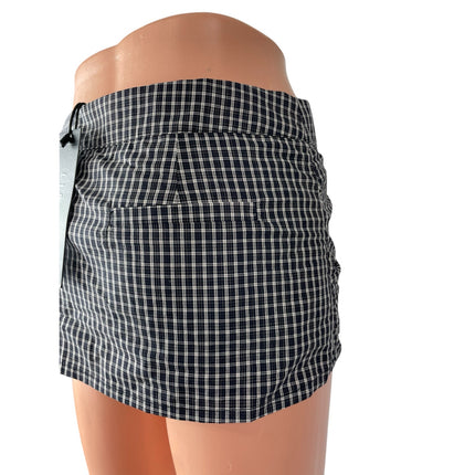 NEW Lioness Kensington Black Plaid Tie Wrap Low Waist Mini Skort Skirt Short XS