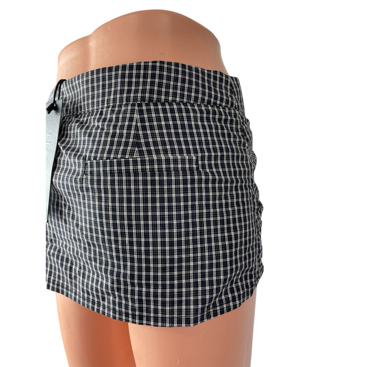 NEW Lioness Kensington Black Plaid Tie Wrap Low Waist Mini Skort Skirt Short XS