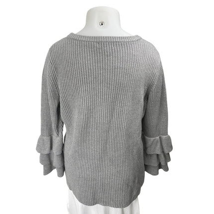 Calvin Klein Women's Gray Rib Knit Ruffle Long Sleeve Pullover Sweater Top Sz XL