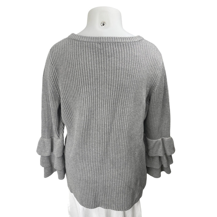 Calvin Klein Women's Gray Rib Knit Ruffle Long Sleeve Pullover Sweater Top Sz XL