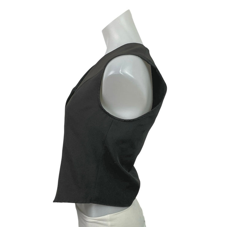 Commense Women's Dark Gray V Neck Button Down Sleeveless Vest Shirt Top Size XS